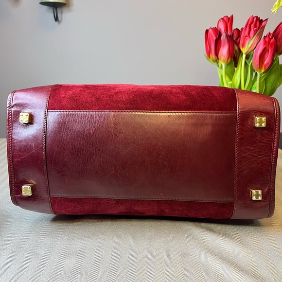 LOEWE Amazona Burgundy Suede Leather Satchel Handbag Bag - Picture 3 of 17